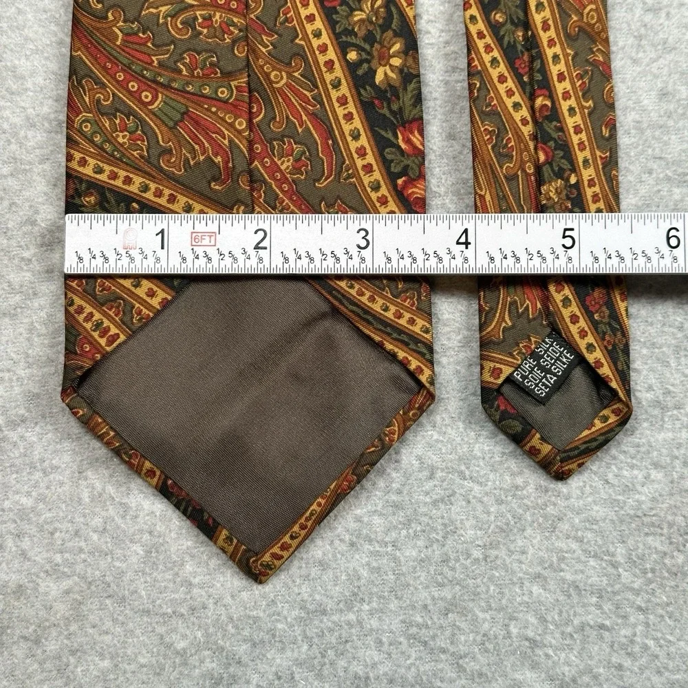 Vintage Michelsons‎ of London Pure Silk Paisley Tie Made in England Brown Gold